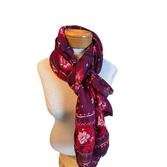 Old Navy Womens Floral Print Scarf Wrap One Size Polyester Burgundy Red - Picture 4 of 8